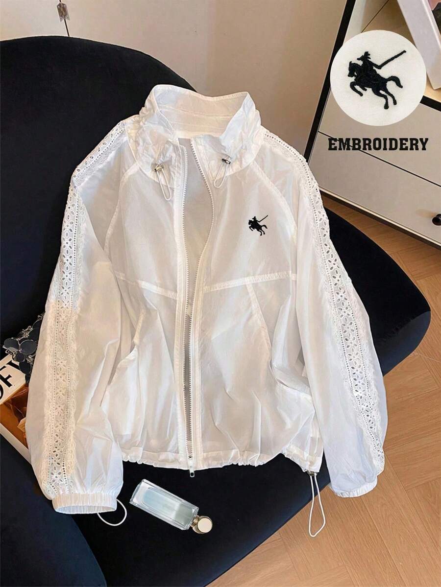 SHEIN Resyla جاكيت نسائي خفيف بسحاب وأكمام راجلان وحافة برباط