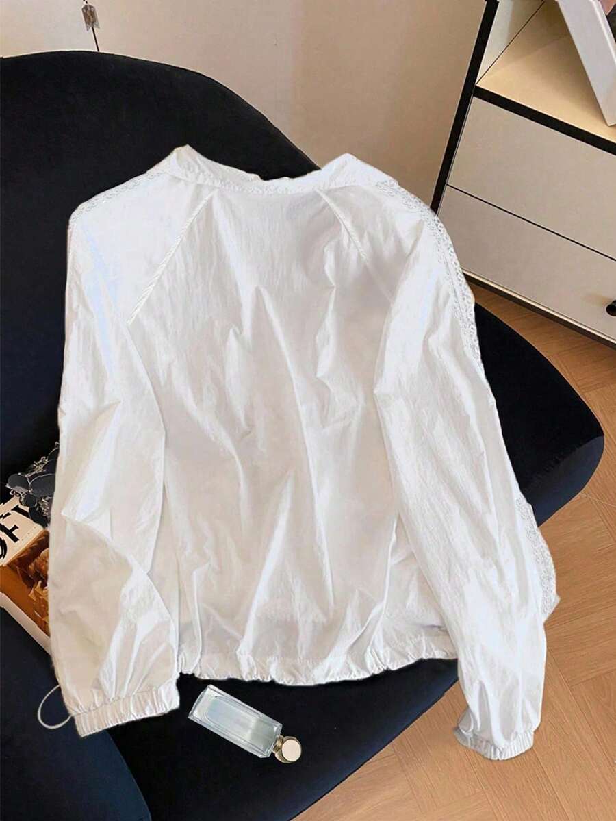 SHEIN Resyla جاكيت نسائي خفيف بسحاب وأكمام راجلان وحافة برباط