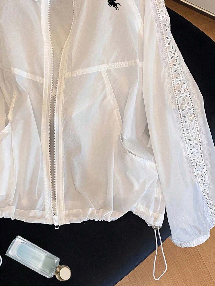 SHEIN Resyla جاكيت نسائي خفيف بسحاب وأكمام راجلان وحافة برباط