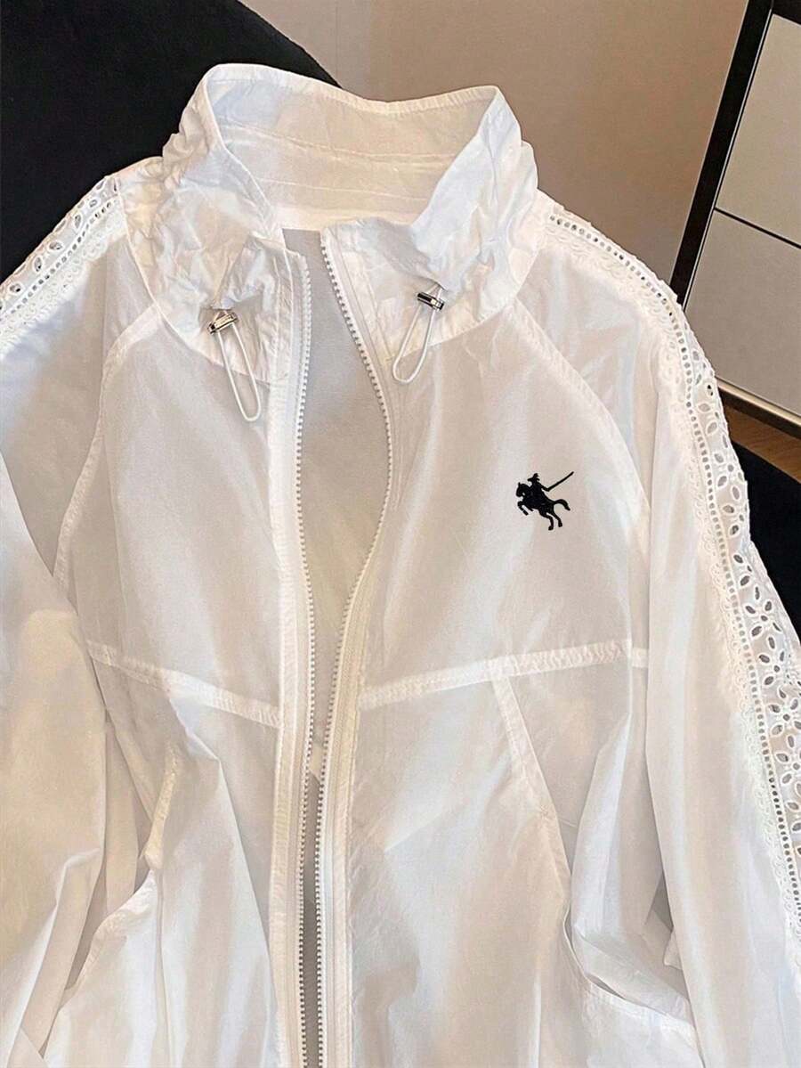 SHEIN Resyla جاكيت نسائي خفيف بسحاب وأكمام راجلان وحافة برباط