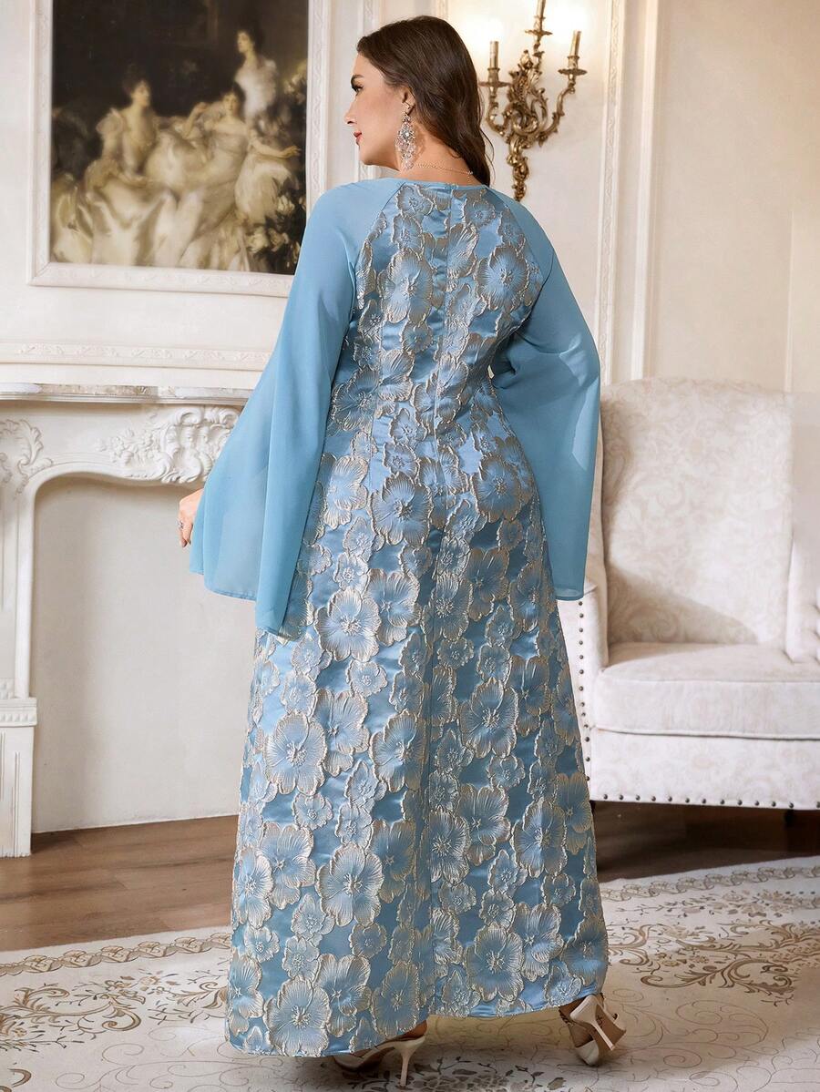 SHEIN Firerie فستان شيفون أزرق برقبة مربعة للمقاسات كبيرة
