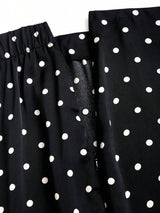 SHEIN Sweetra تنورة سوداء طويلة بطبعة نقاط البولكا بحاشية دانتيل