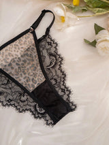 SHEIN طقم لانجري 2 قطعة بطبعة نمر وتطريز دانتيل بإغلاق أمامي