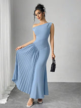 SHEIN Modelyn فستان سادة بكتف غير متماثل وطيات وذيل حورية