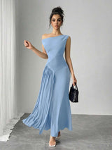 SHEIN Modelyn فستان سادة بكتف غير متماثل وطيات وذيل حورية