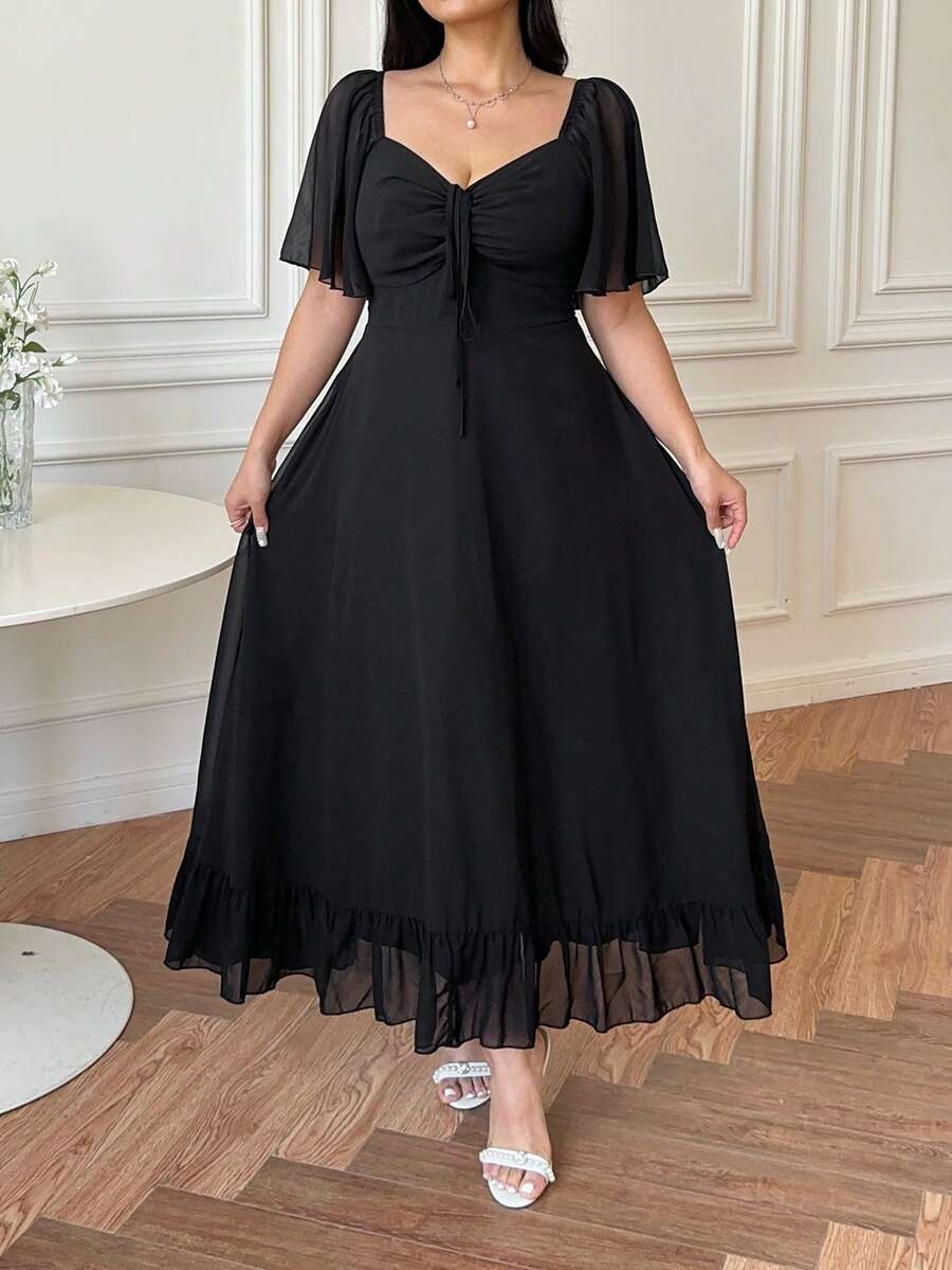 SHEIN Vibekara فستان أسود بظهر مكشوف للمقاسات الكبيرة