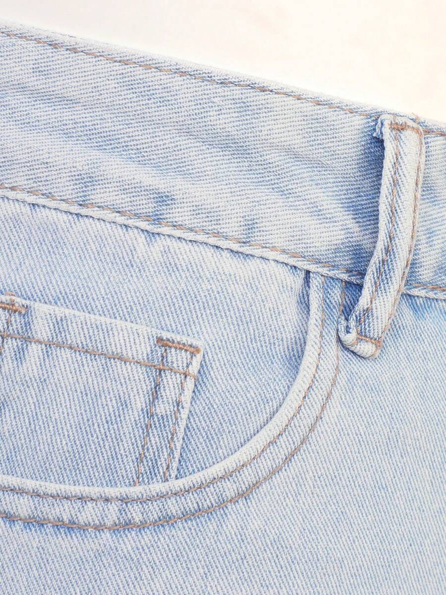 SHEIN Denimoi بنطلون جينز أزرق فضفاض مرصع بالراين بقصة واسعة