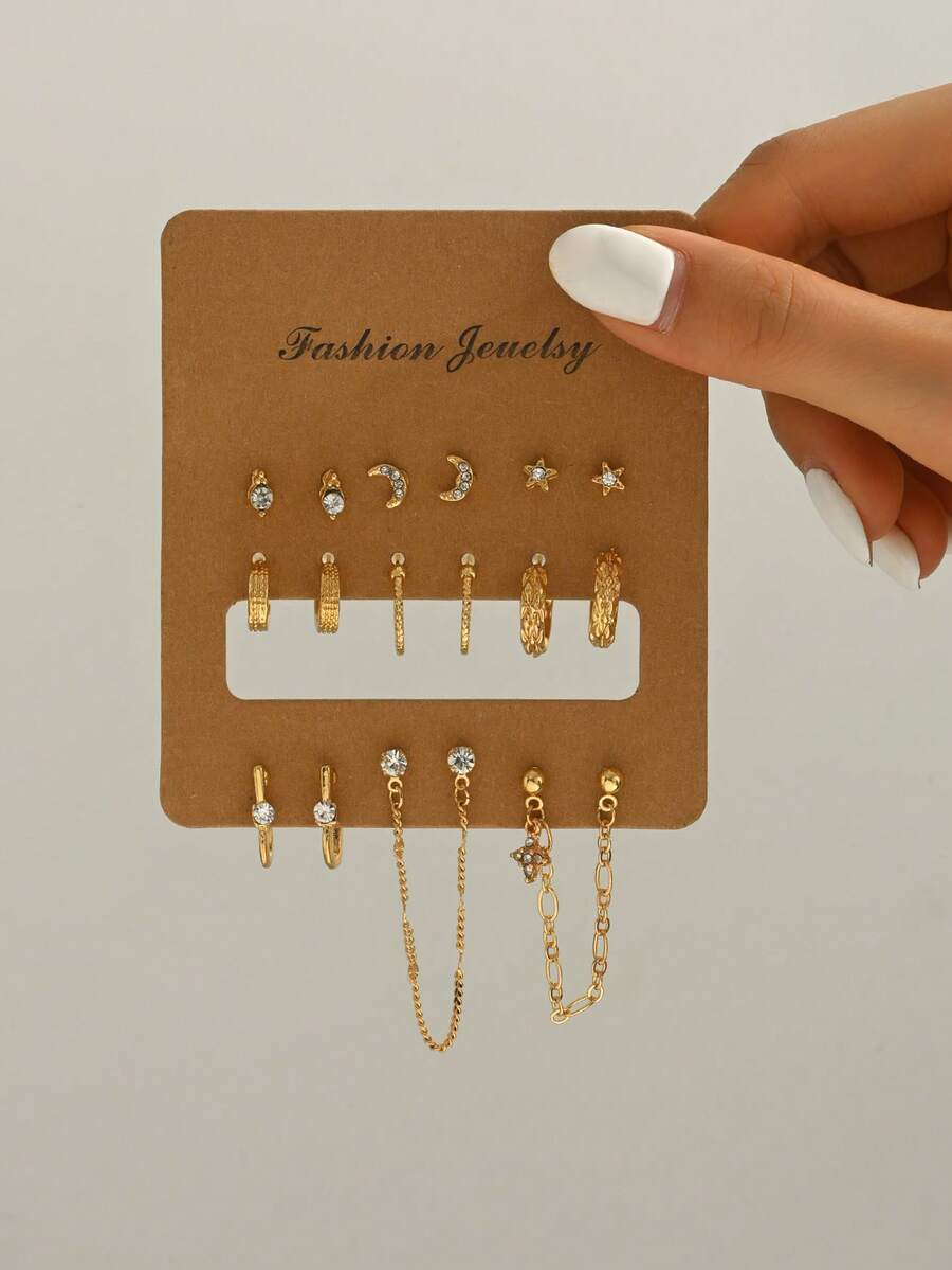 SHEIN طقم أقراط 8 أزواج دبابيس من سبيكة الزنك والزركونيا