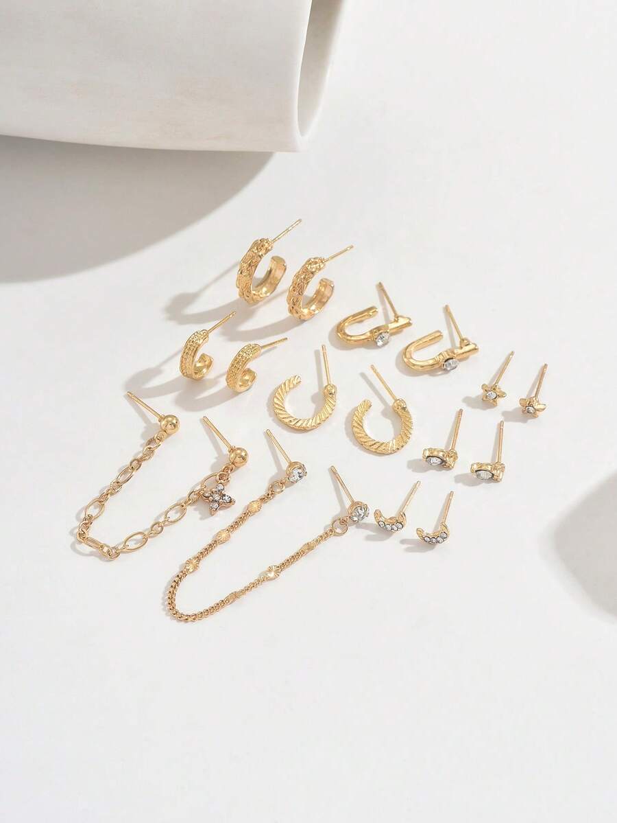 SHEIN طقم أقراط 8 أزواج دبابيس من سبيكة الزنك والزركونيا