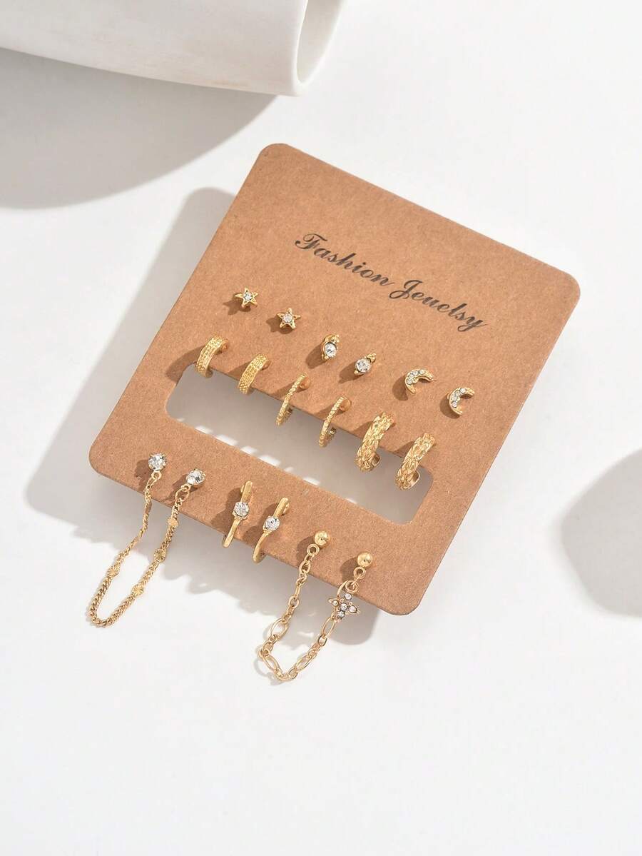 SHEIN طقم أقراط 8 أزواج دبابيس من سبيكة الزنك والزركونيا