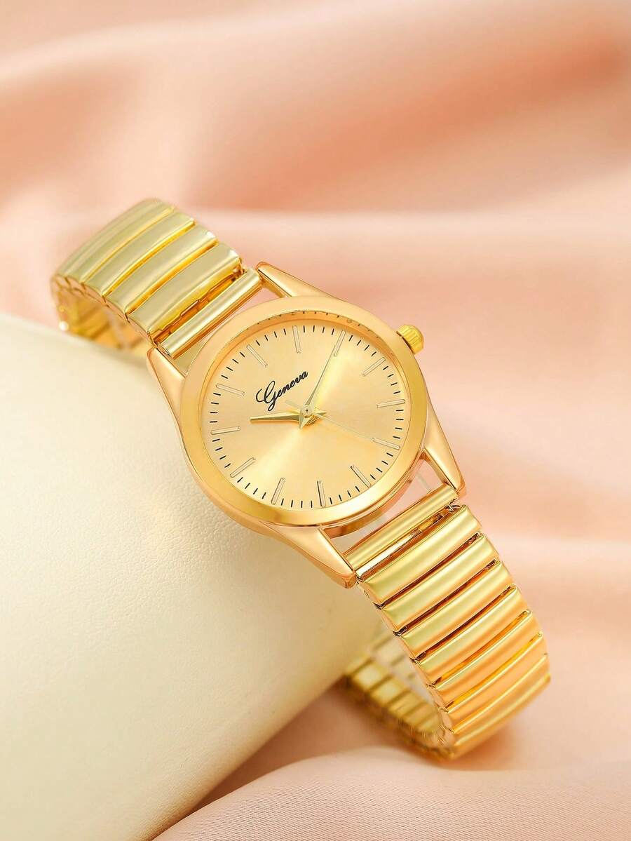 SHEIN مجموعة 5 قطع ساعة كوارتز رومانية مع مجوهرات قلادة وأقراط وخاتم