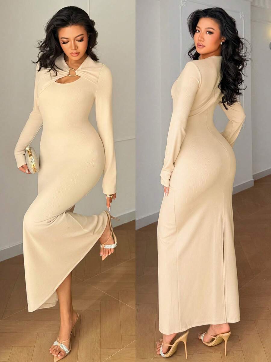 SHEIN Chiquease فستان حفلات مزين بتفاصيل معدنية أنيقة