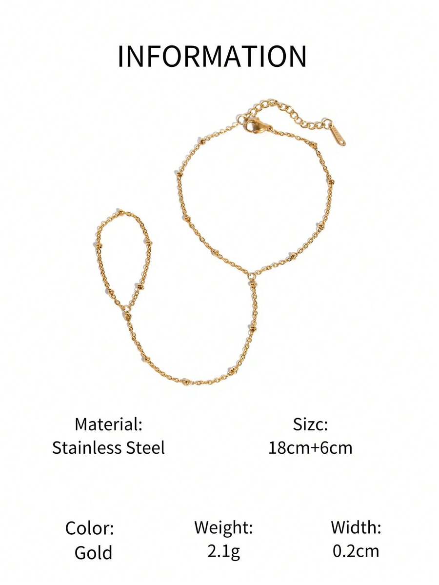 SHEIN سوار معدني لا مركزي مع سلسلة إصبع وخرز عشوائي