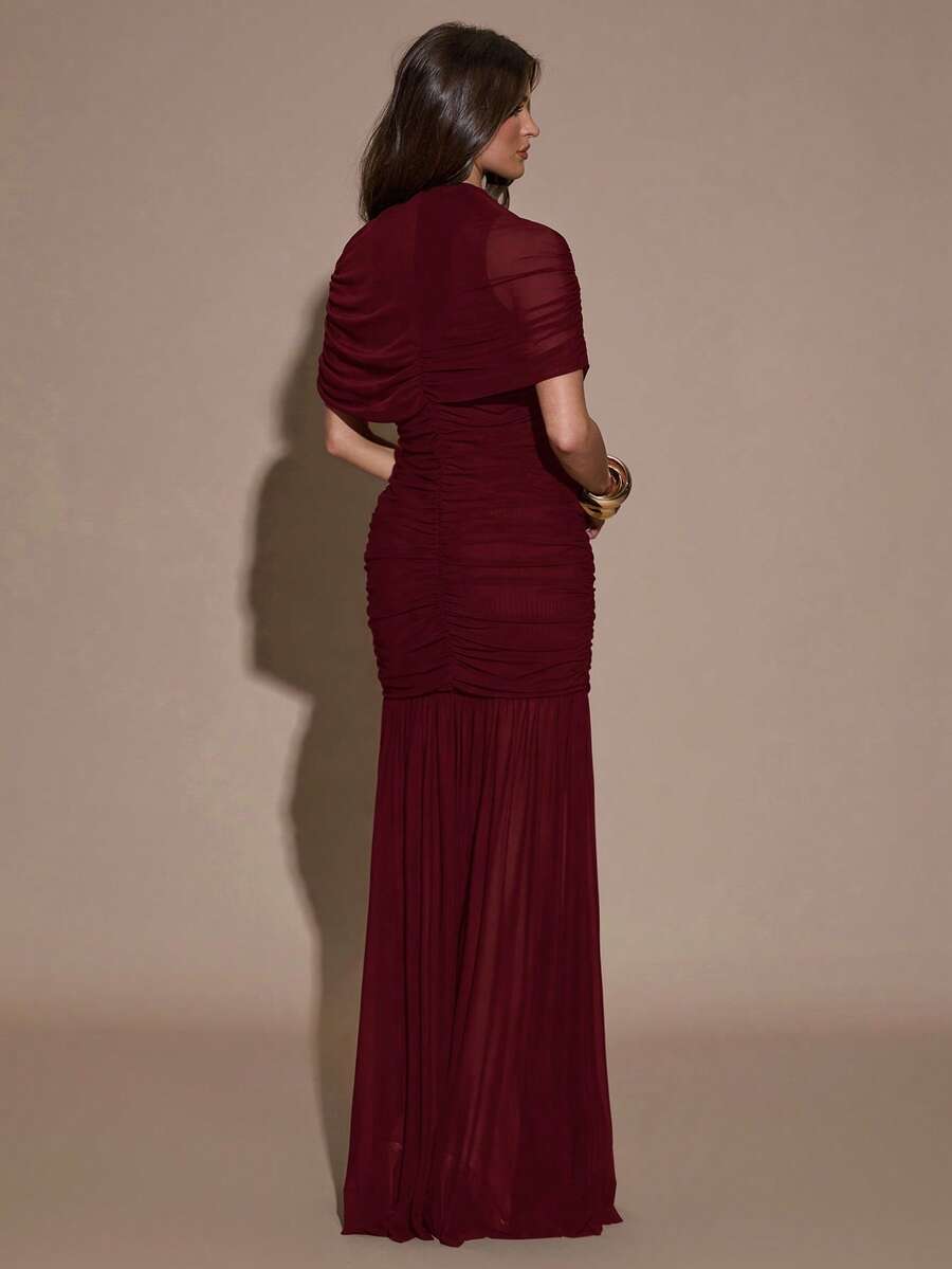 SHEIN BAE فستان بودي كون مطوي أنيق بلون عنابي