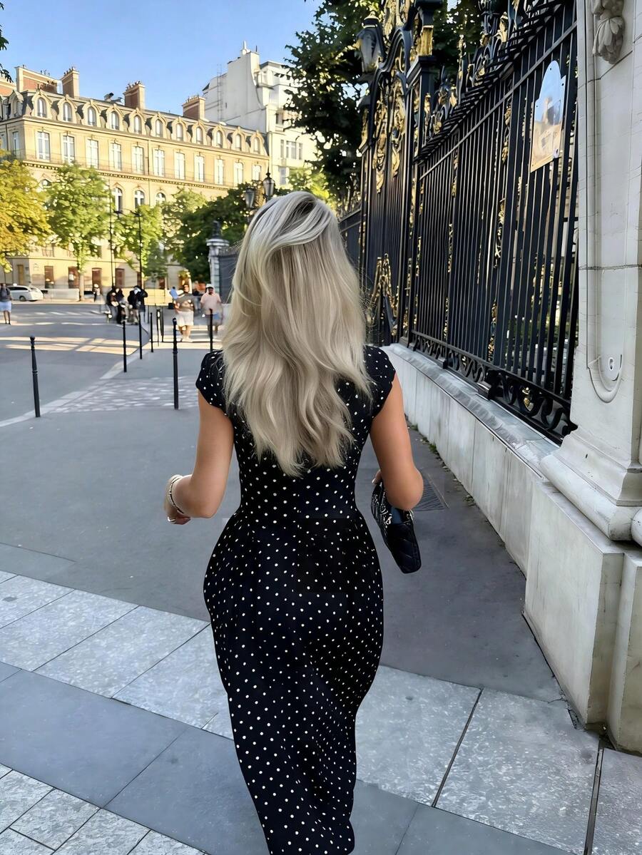 SHEIN فستان أسود فضفاض بطبعة باتشورك