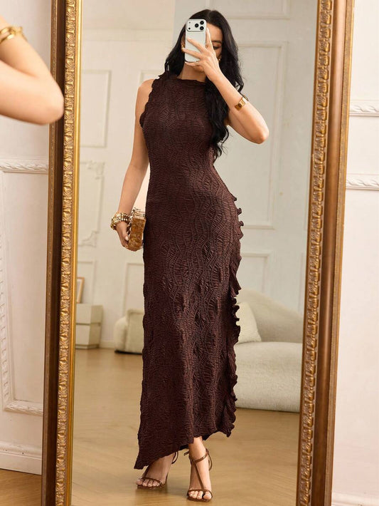 SHEIN Modelyn فستان بتصميم فرنسي بطوق مكشكش وخصر ضيق