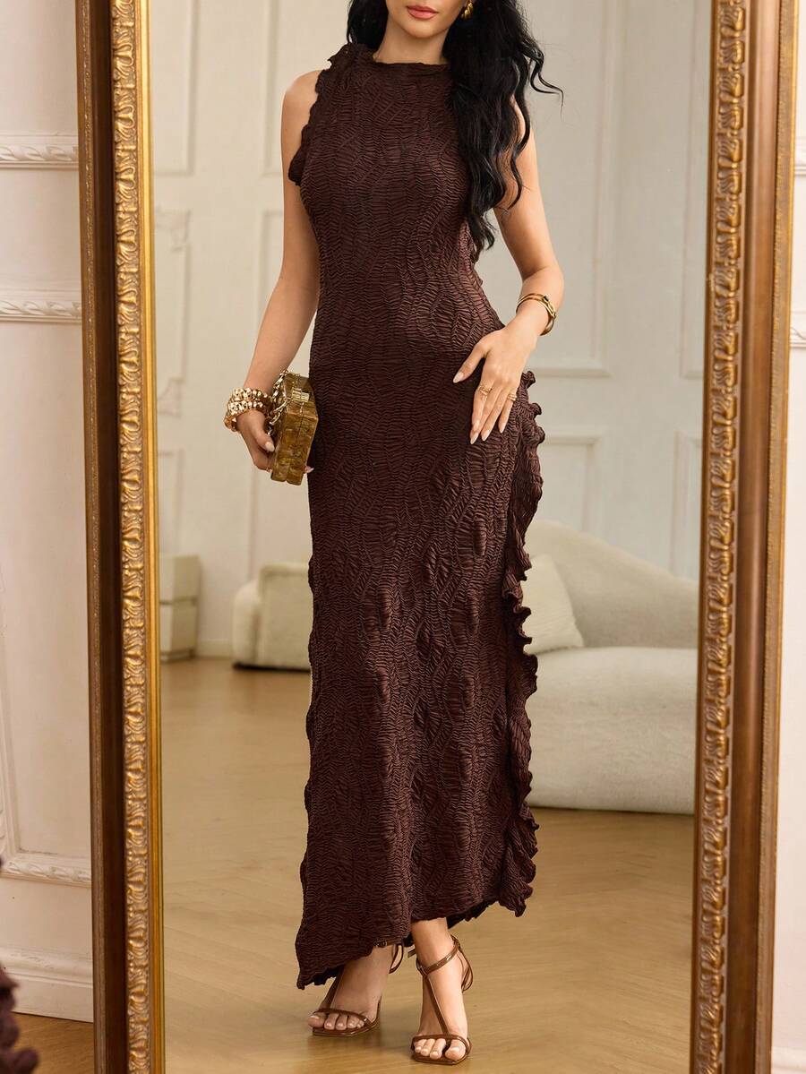 SHEIN Modelyn فستان بتصميم فرنسي بطوق مكشكش وخصر ضيق