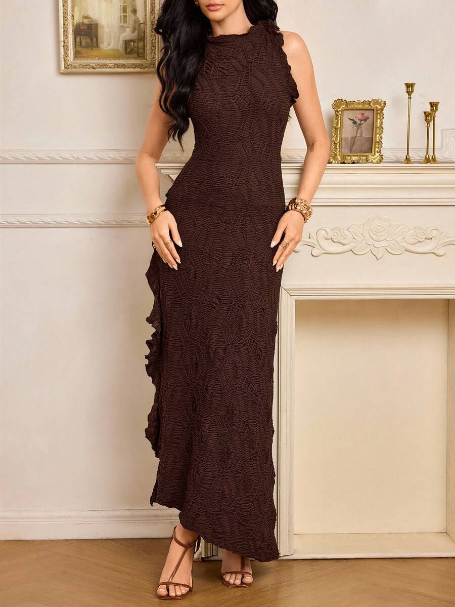 SHEIN Modelyn فستان بتصميم فرنسي بطوق مكشكش وخصر ضيق