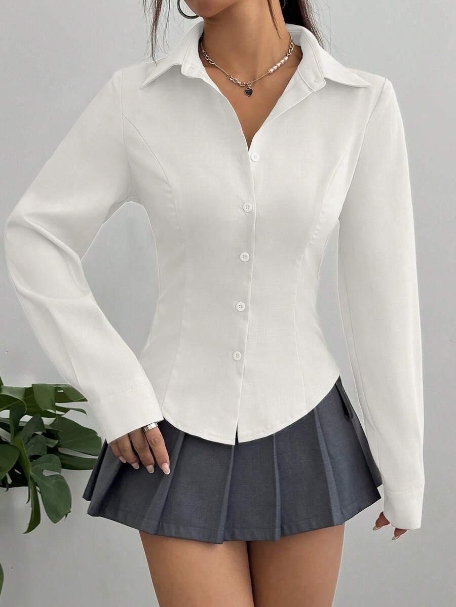 SHEIN Sweetra قميص نسائي بخصر محدد بلون أبيض كاجوال