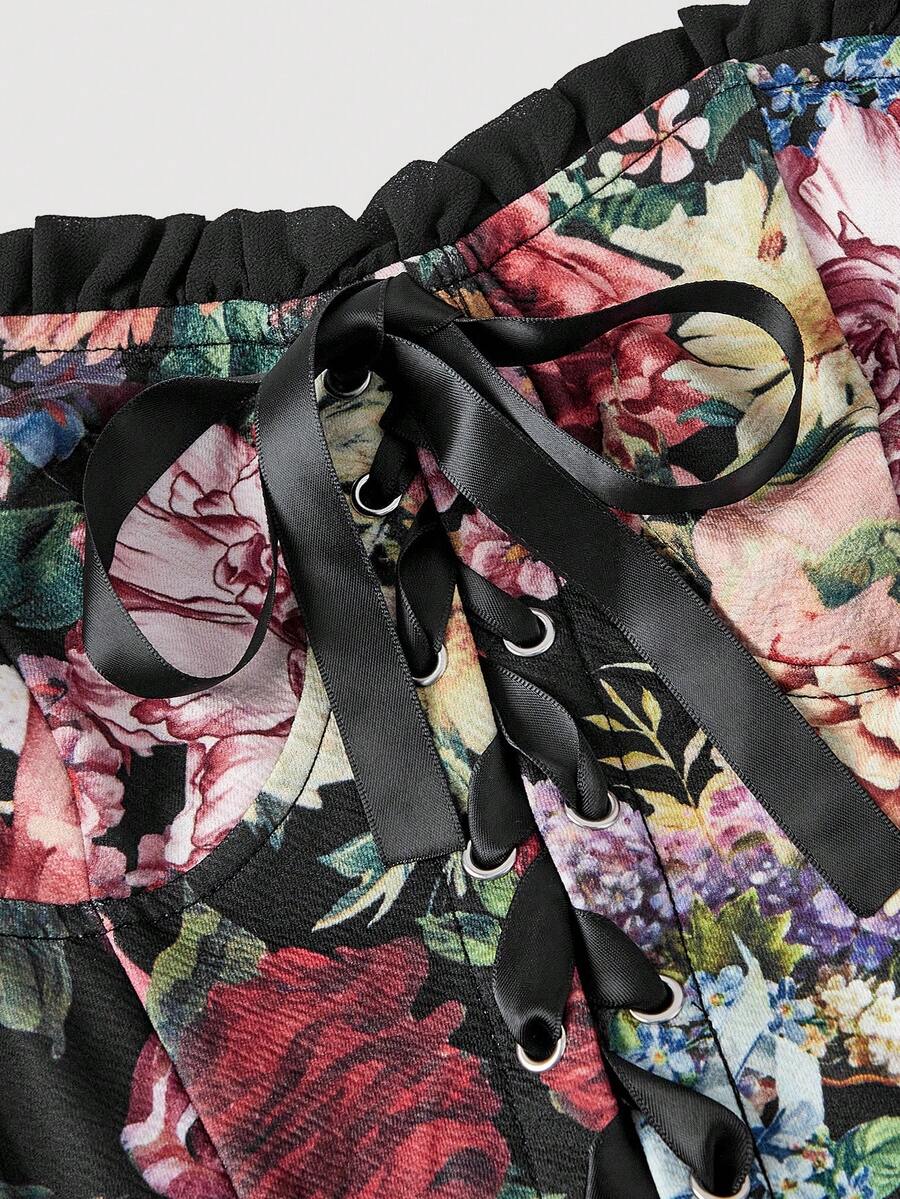 SHEIN MOD فستان بطبعة زهور وياقة منحرفة الكتف