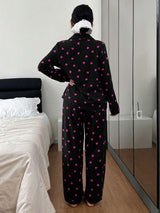 SHEIN Dream Adore طقم بيجامة قطعتين بطبعة قلوب وتصميم مجعد