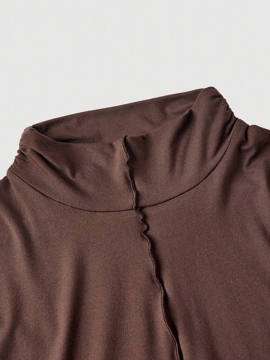SHEIN MOD فستان بني محيك طويل بياقة عالية