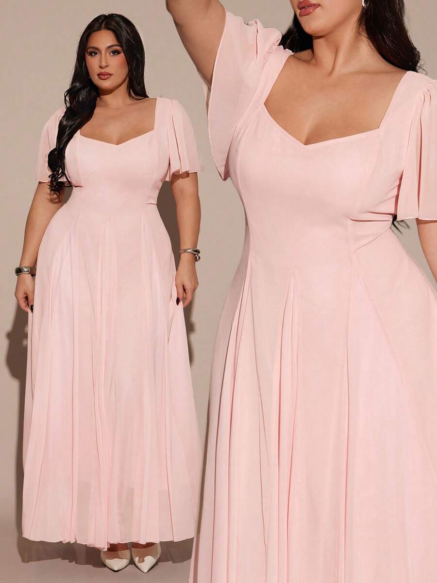 SHEIN BAE فستان وردي قصير سادة للمقاسات الكبيرة