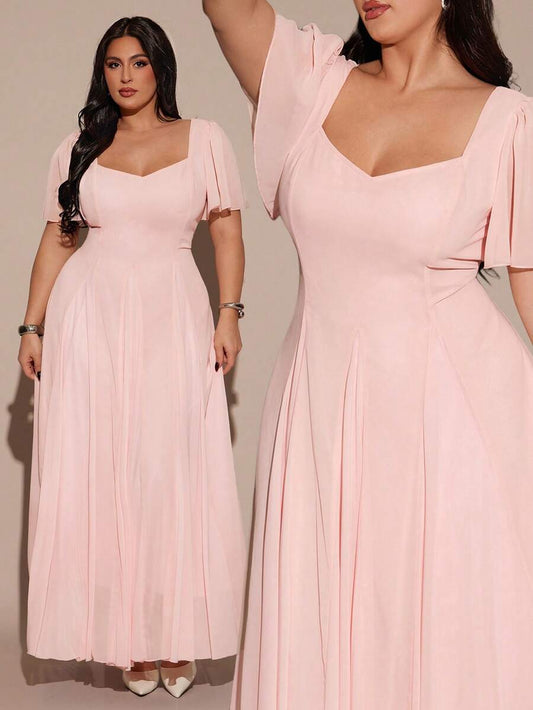 SHEIN BAE فستان وردي قصير سادة للمقاسات الكبيرة
