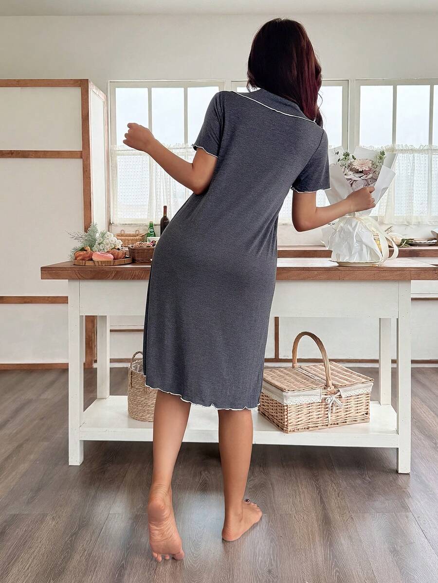 SHEIN Dream Adore ثوب نوم فضفاض خفيف وناعم بلون رمادي داكن