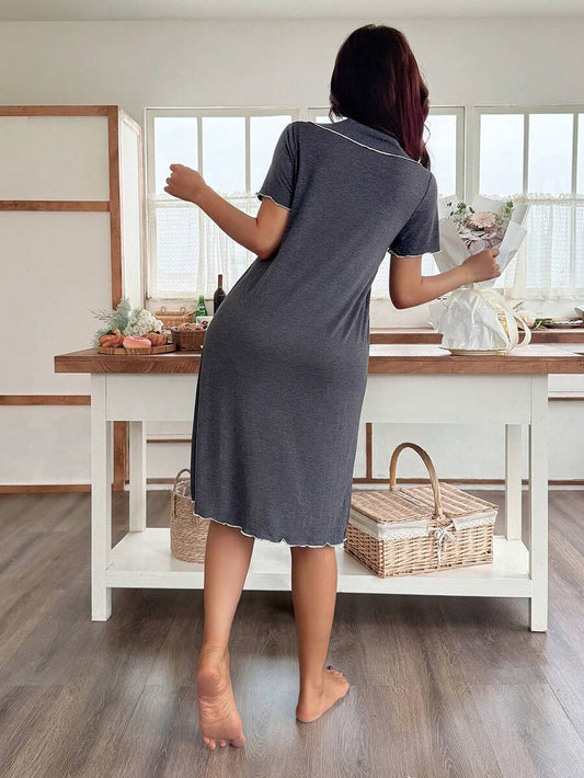 SHEIN Dream Adore ثوب نوم فضفاض خفيف وناعم بلون رمادي داكن