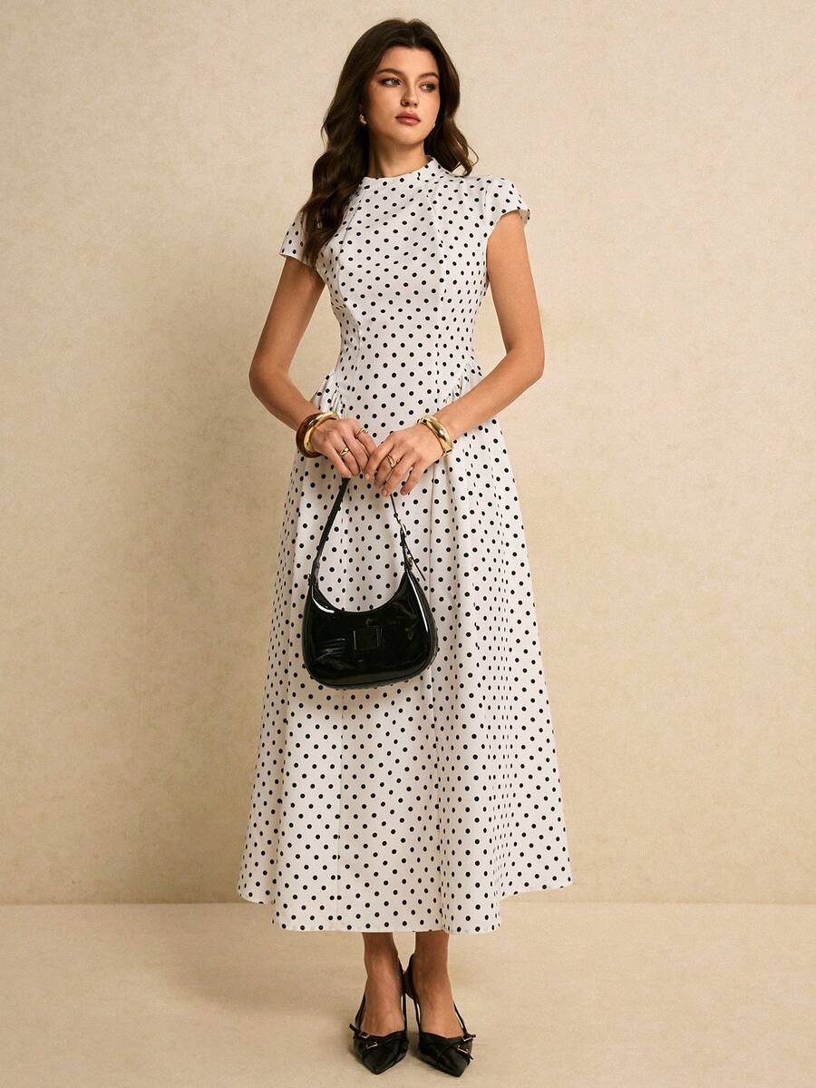 SHEIN فستان طويل أنيق مطبوع بنقاط كبيرة بأكمام دولمان
