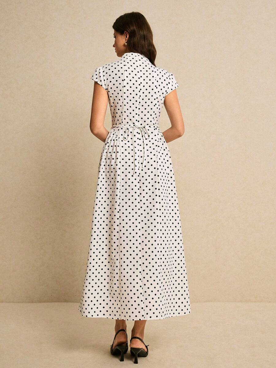 SHEIN فستان طويل أنيق مطبوع بنقاط كبيرة بأكمام دولمان