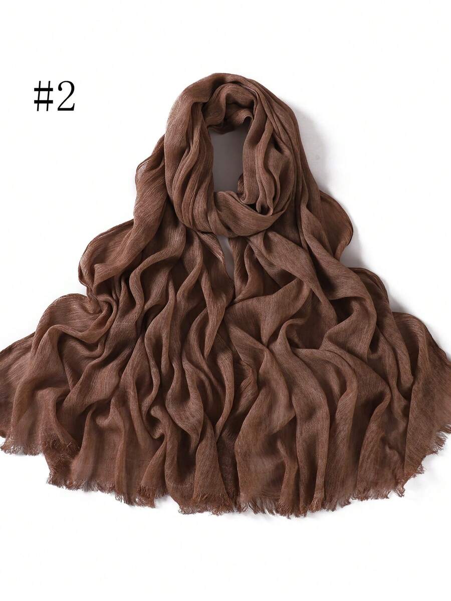 SHEIN وشاح نسائي مطوي بلون بني مع شرابات