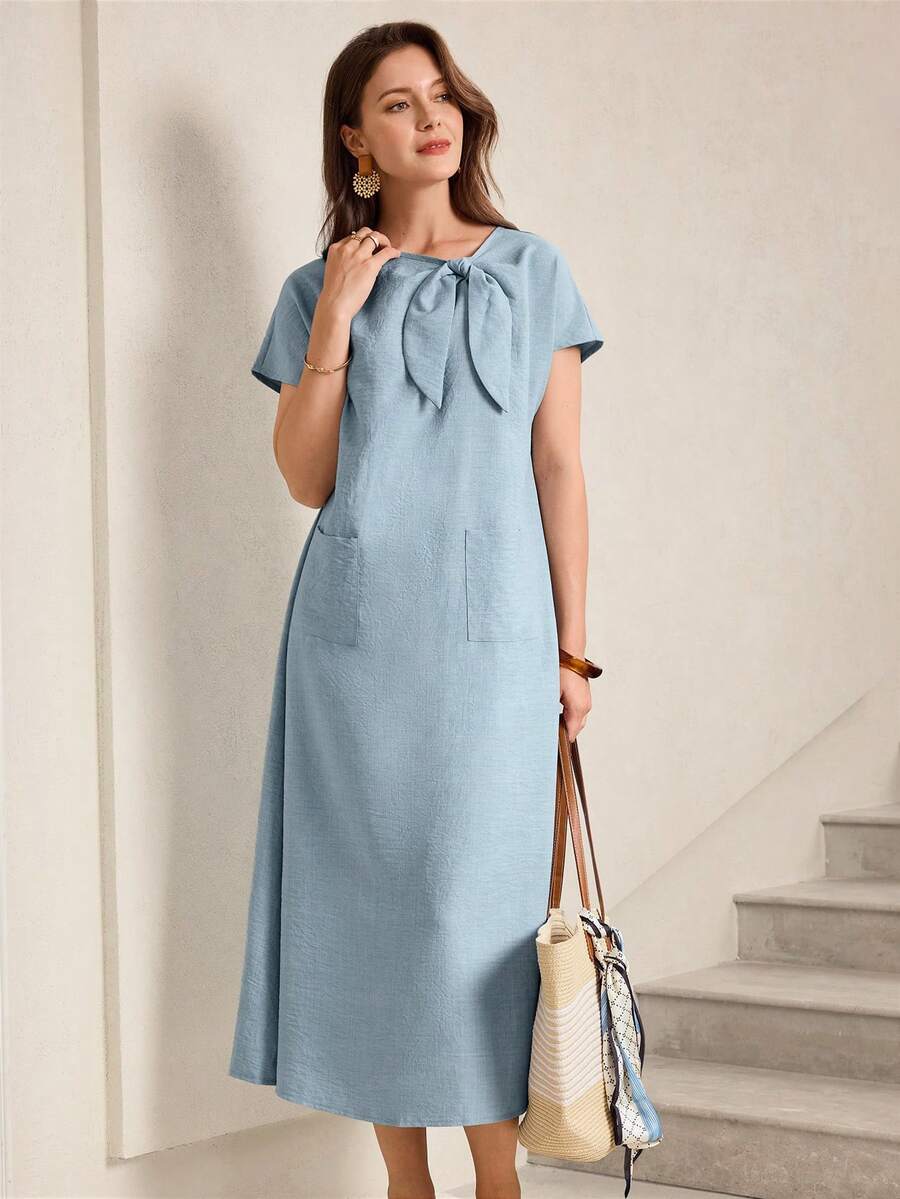 SHEIN Miaspire فستان كاجوال بربطة عنق طويلة