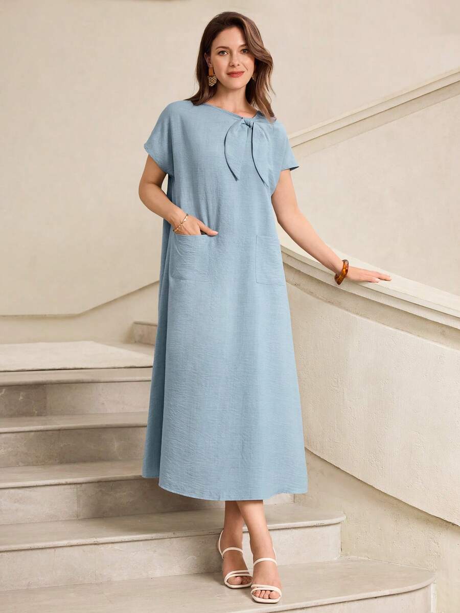 SHEIN Miaspire فستان كاجوال بربطة عنق طويلة