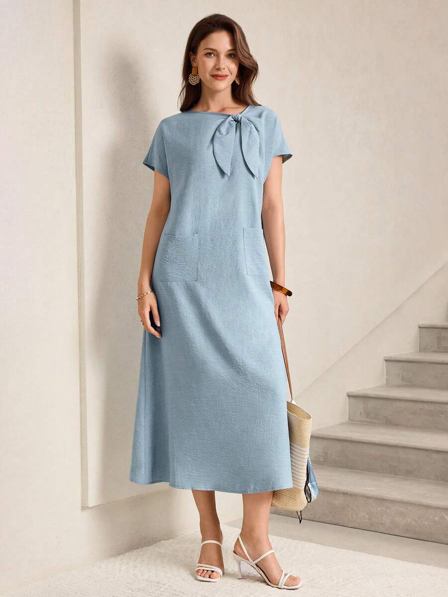 SHEIN Miaspire فستان كاجوال بربطة عنق طويلة