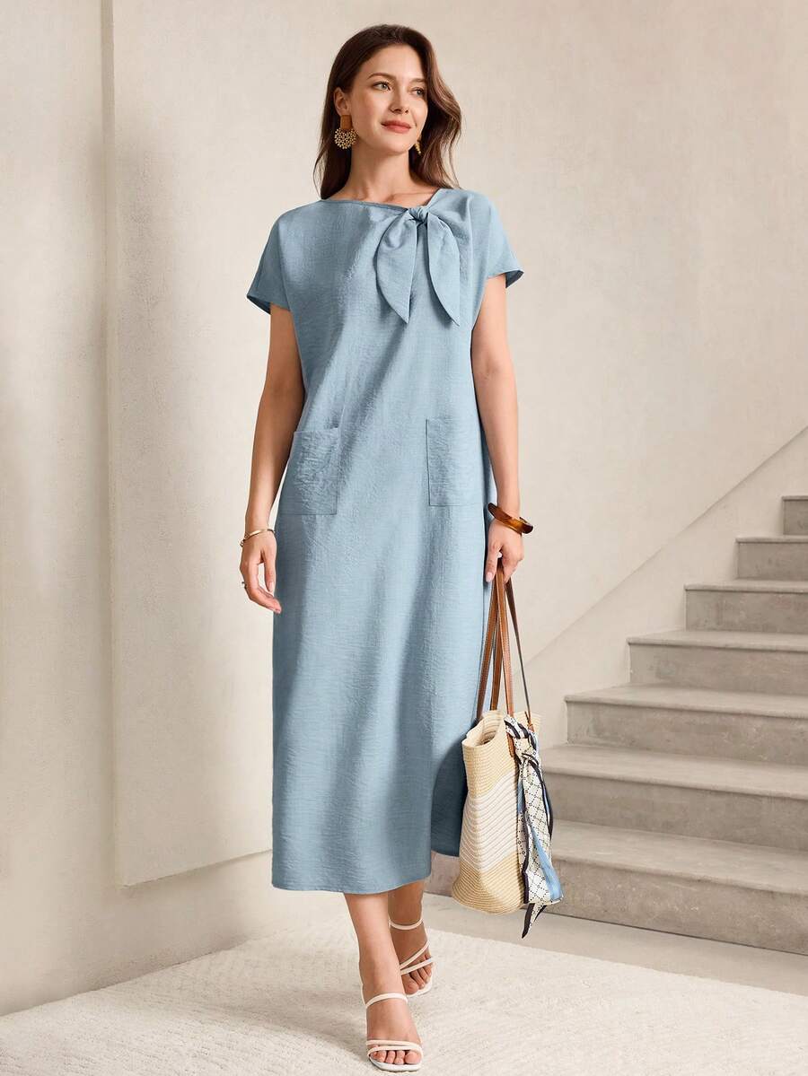 SHEIN Miaspire فستان كاجوال بربطة عنق طويلة