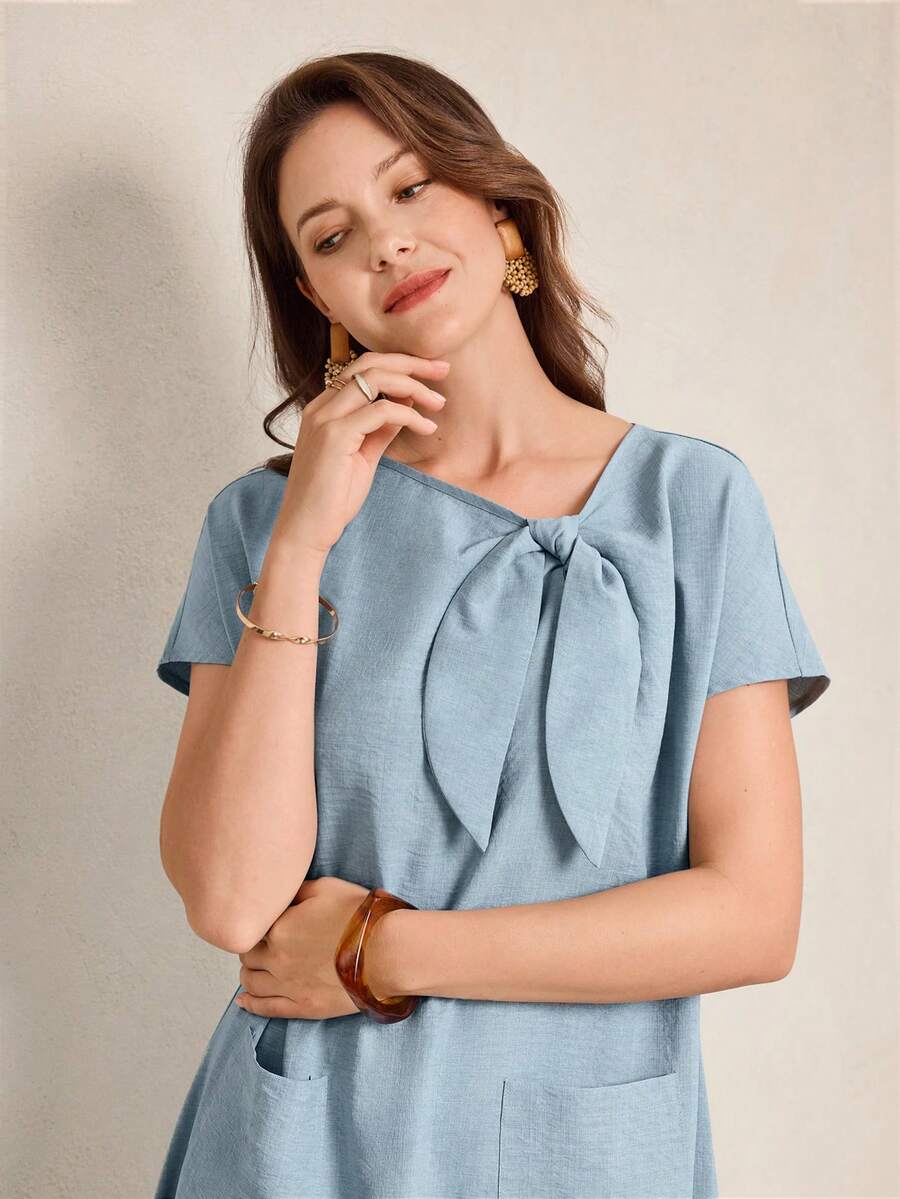 SHEIN Miaspire فستان كاجوال بربطة عنق طويلة