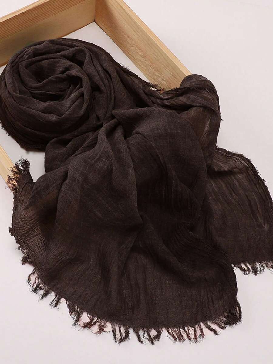 SHEIN حجاب نسائي ناعم ومجعد طبيعيًا وقابل للتنفس ومريح بلون قهوة داكنة