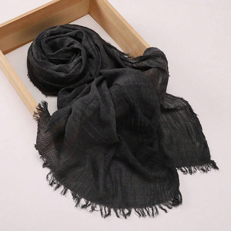 SHEIN حجاب نسائي ناعم ومجعد طبيعيًا وقابل للتنفس ومريح بلون أسود