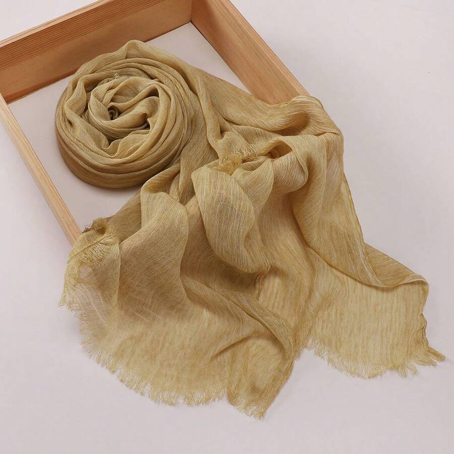 SHEIN حجاب نسائي ناعم ومجعد طبيعيًا وقابل للتنفس ومريح بلون أصفر زنجبيلي