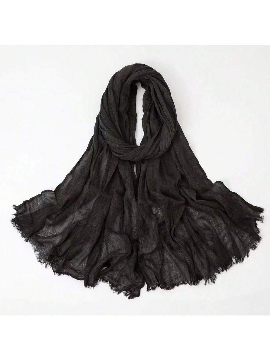 SHEIN حجاب نسائي مطوي بلون أسود مع شرابات ناعم وقابل للتنفس