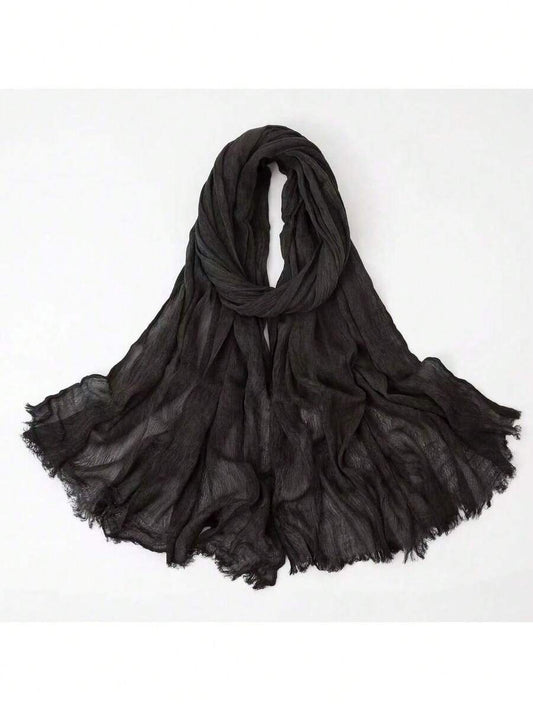 SHEIN حجاب نسائي مطوي بلون أسود مع شرابات ناعم وقابل للتنفس