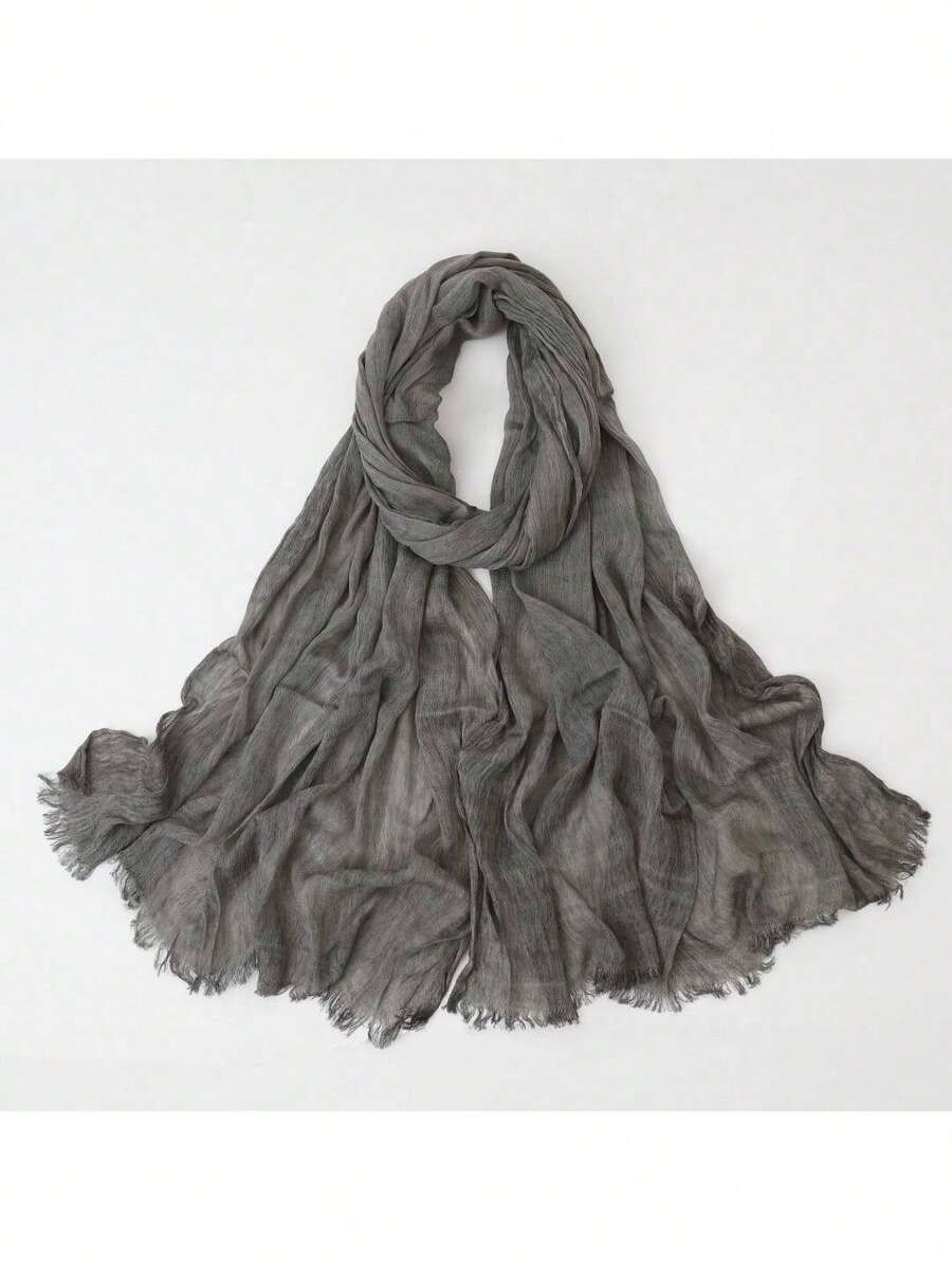 SHEIN حجاب نسائي مطوي بلون رمادي مع شرابات ناعم وقابل للتنفس