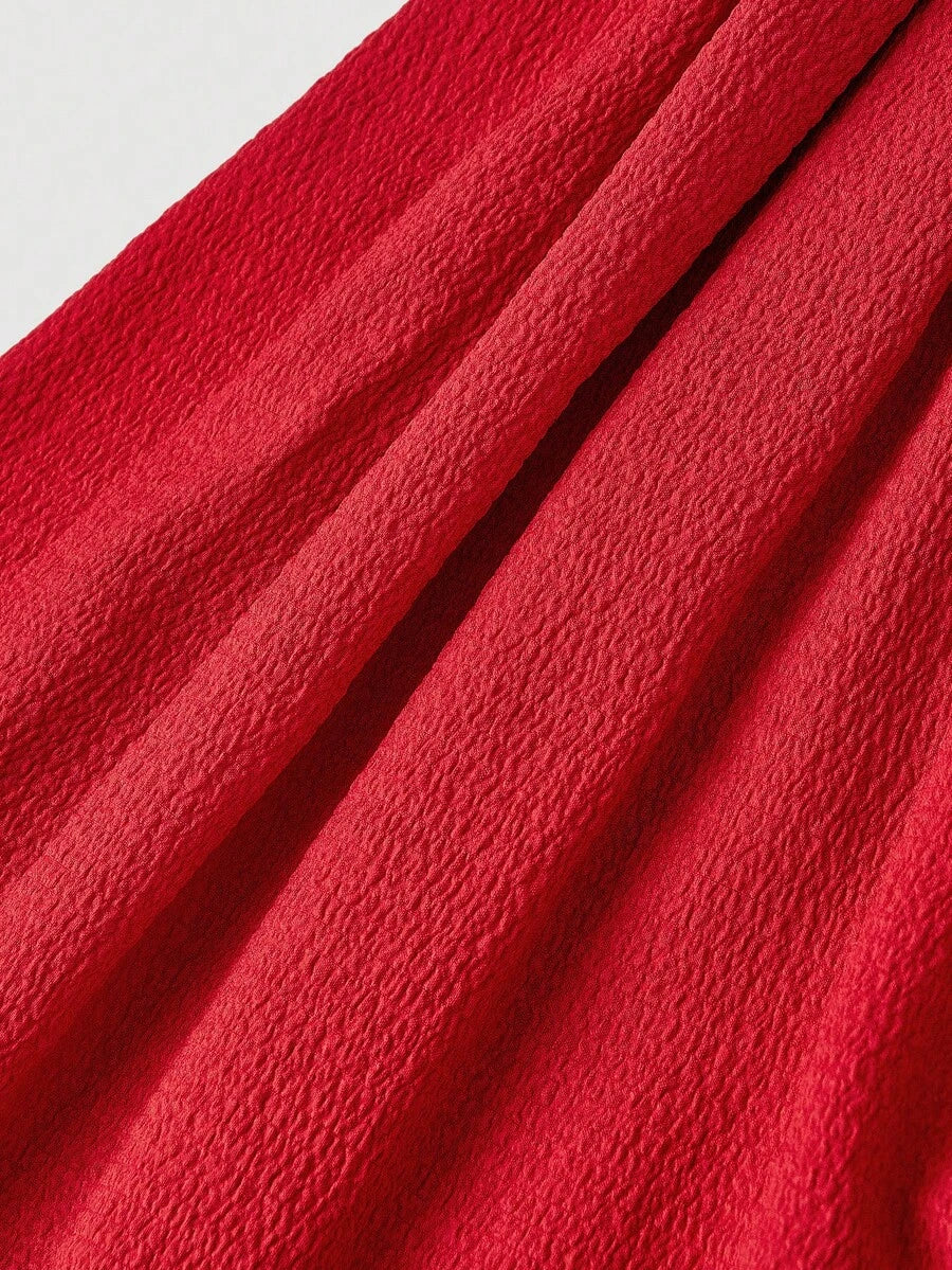 SHEIN MOD فستان أحمر بظهر مكشوف بطراز بوهيمي