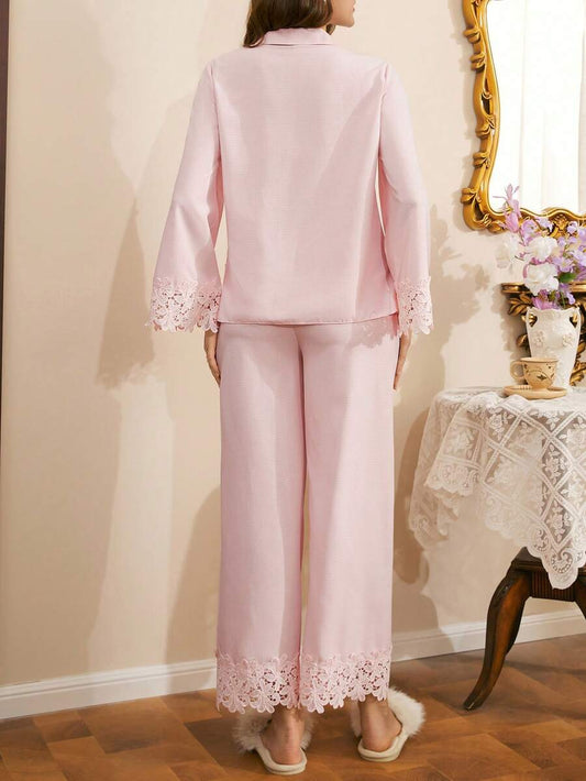 SHEIN Côtesoire طقم بيجامة وردية بفتحة أمامية وتصميم بطيات أنيق