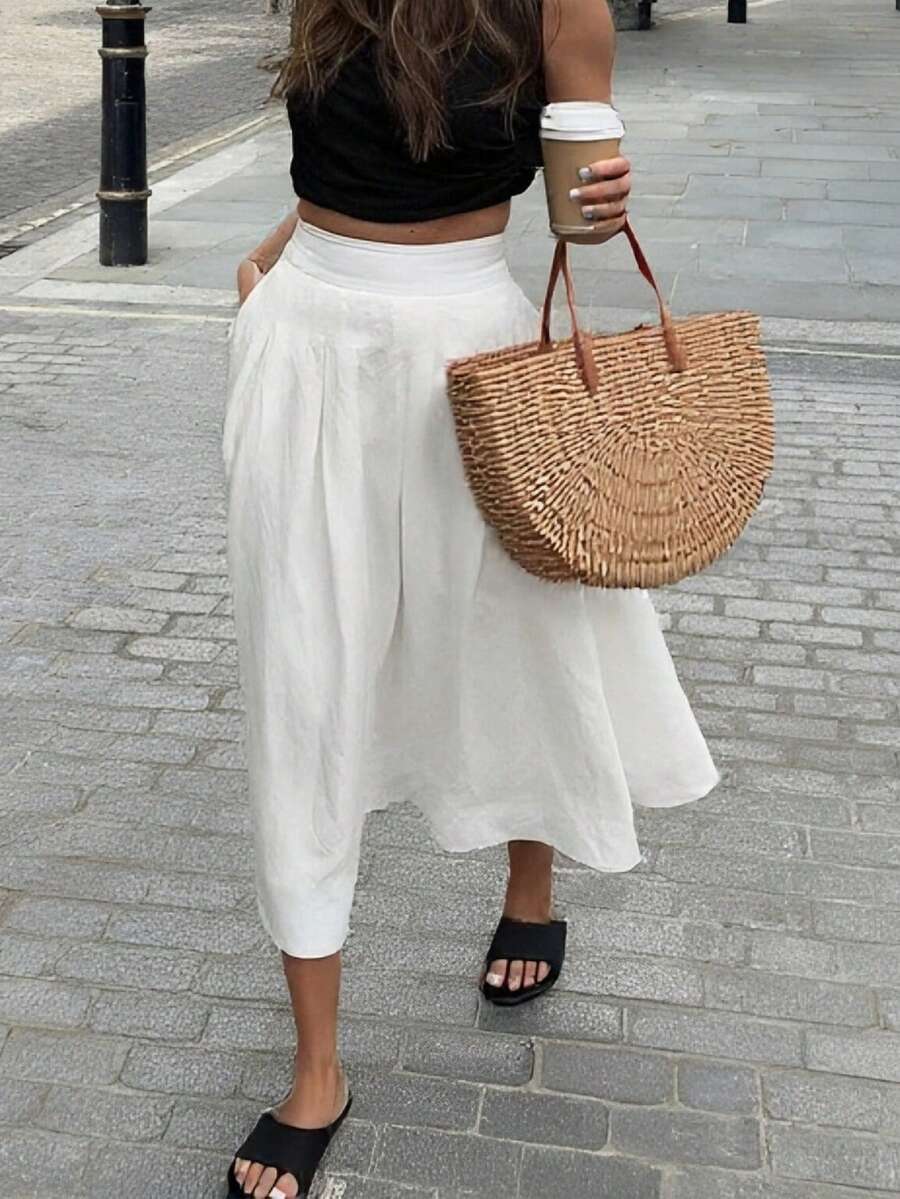 SHEIN تنورة بيضاء كاجوال بخصر عالي