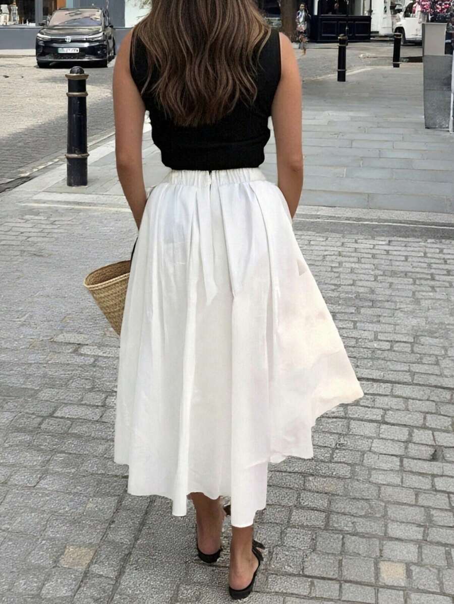 SHEIN تنورة بيضاء كاجوال بخصر عالي