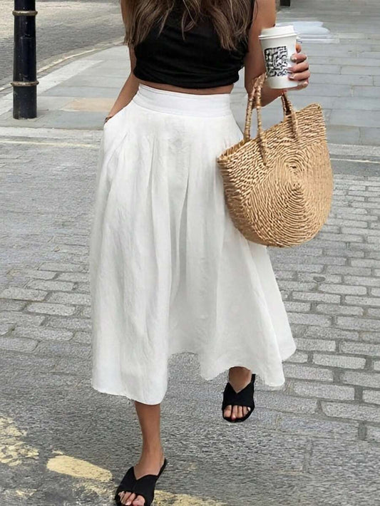 SHEIN تنورة بيضاء كاجوال بخصر عالي