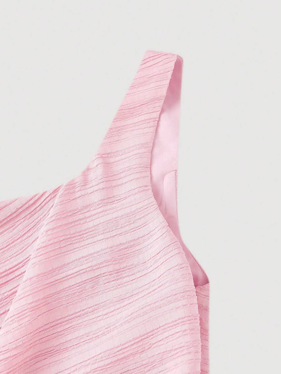 SHEIN MOD فستان ميدي وردي بياقة غير متماثلة وذيل مكسر كلاسيكي